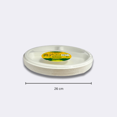 Bioware 3 Compartment Plate 10'' 25Pcs with dimensions