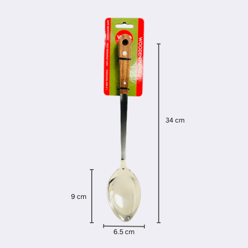 Stainless Steel Sober Serving Spoon With Wooden Handle 13.5