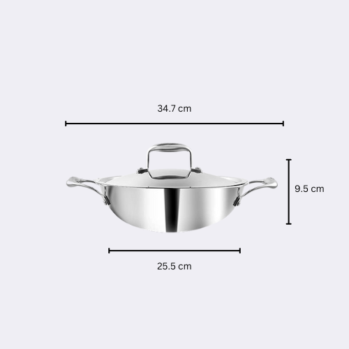 Vinod Platinum Triply Stainless Steel Kadai With Lid (Induction Friendly) 24cm (2.5L)