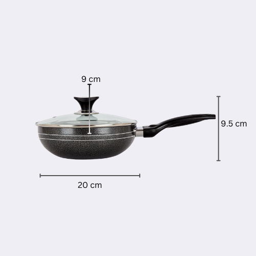 Klassic Non Stick Wok Karahi Round Short Handle 20 cm with Glass Lid