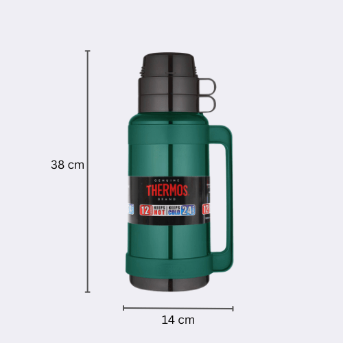 Thermos Glass Vacuum Flask Hot Cold Drinks Insulated Travel Flask Mug Coffee 2 Cup 38cm