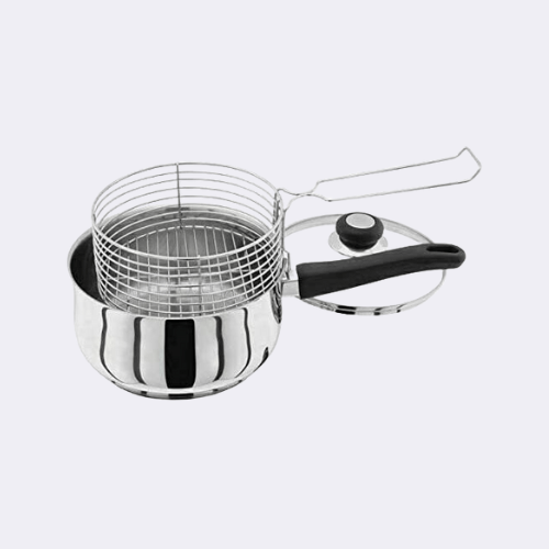 Vinod Stainless Steel Deep Chip Pan Fryer with Stainless Steel Basket 20cm