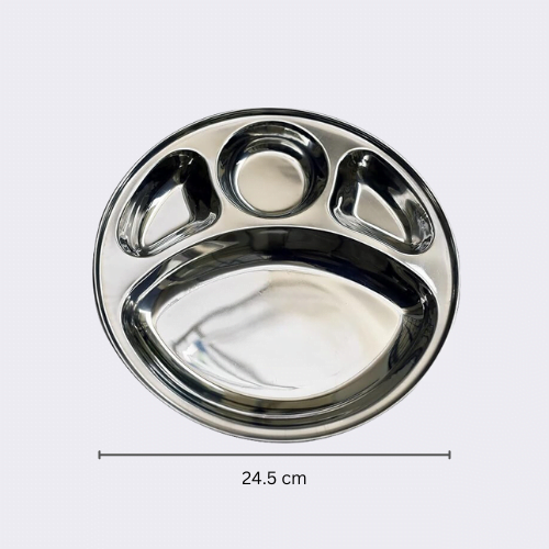 Stainless Steel Partition Lunch Dinner Baby Plate 24.5 cm