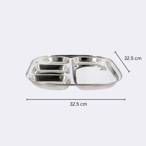 Steel Plate Round 4 Compartment Square Plate Thali